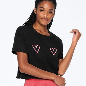 PINK Victoria’s Secret Candy Cane Heart Crop Top Black Size XS